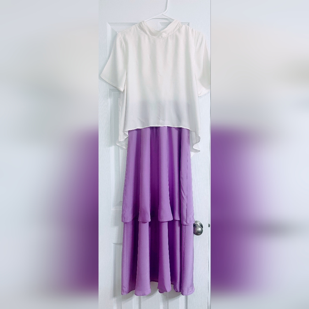 Laroque White And Purple Silky Tiered Maxi Dress